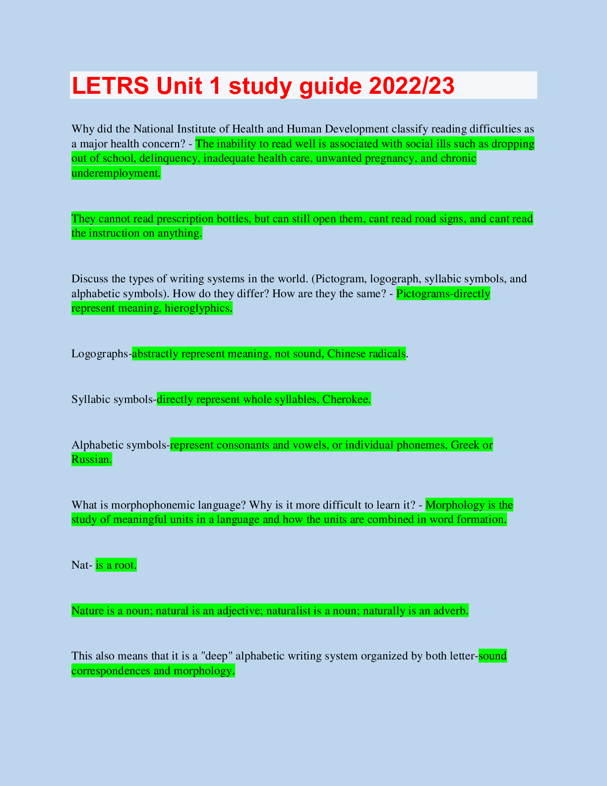 Preview image for LETRS Unit 1 study guide 2022/23 | Verified